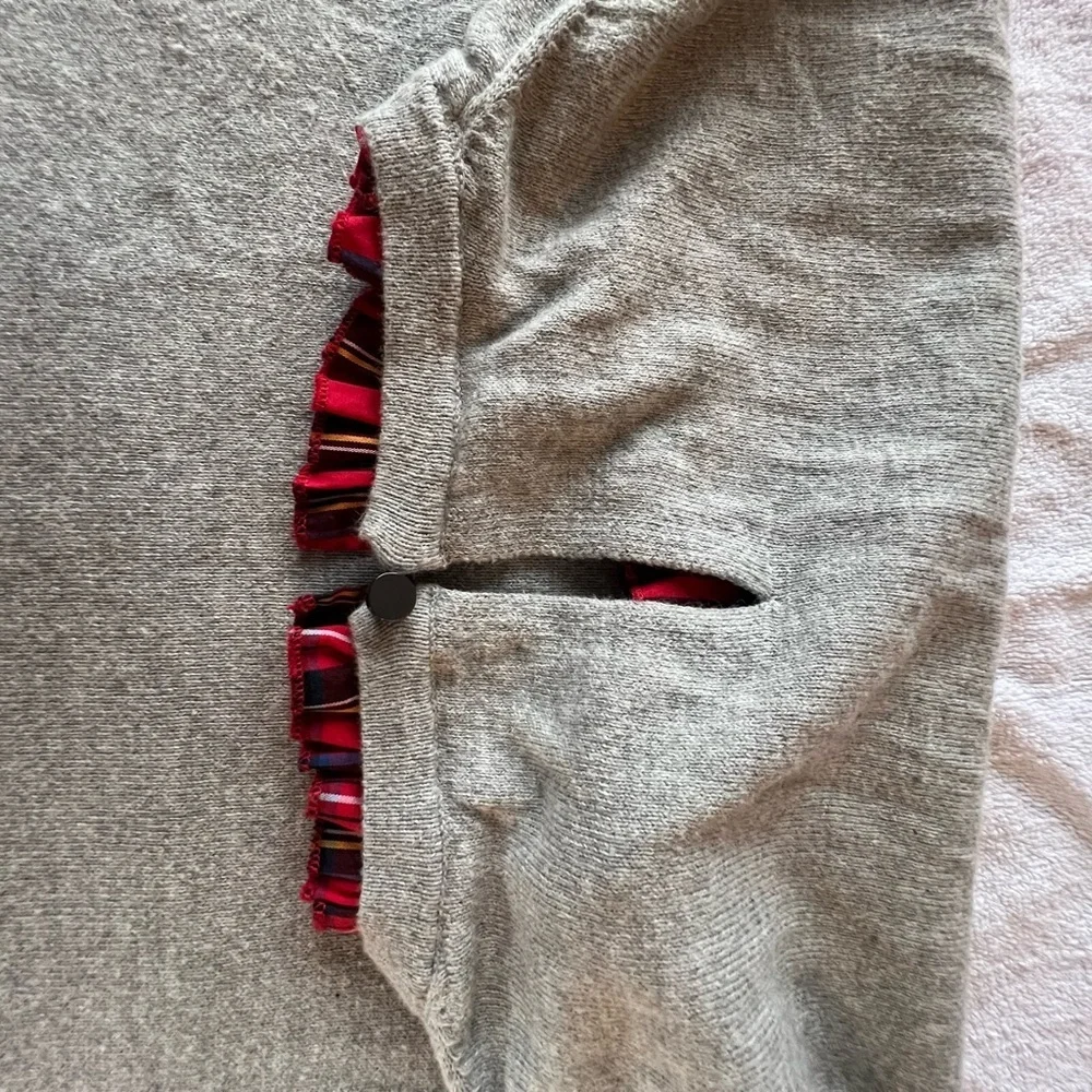 J. Crew Gray Top with Red Ruffle Detail​​